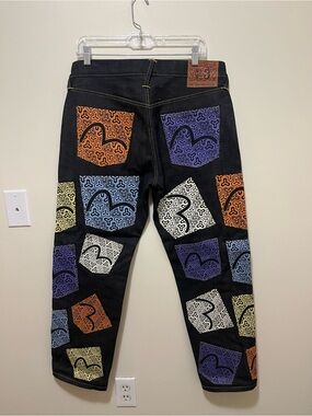 Evisu Lot 2000 Multi-Pocket Geometric Monogram Selvedge Jeans 31x34